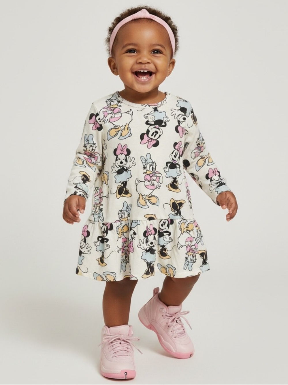 Disney Cream Minnie & Daisy Print Long Sleeve Dress